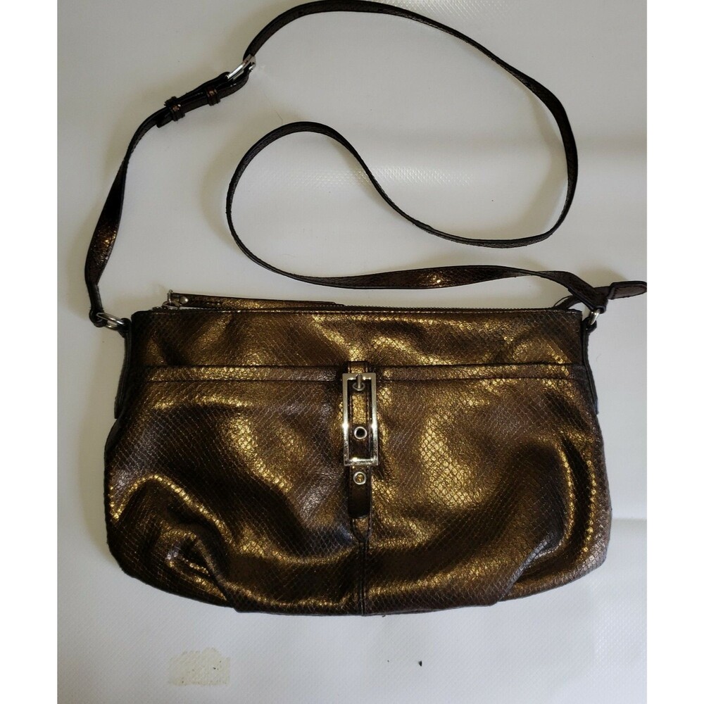 Beautiful B Makowsky Bronze Metallic Snake Leather Crossbody with Rectangle buck
